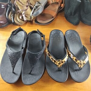 2 Pairs Vionic High Tide Leopard Print Thing / Fitilop Slingback Sandals Women 7